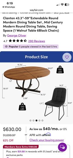 Clanton 43.3"-59" Extendable Round Dining Table