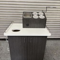 30” Condiment Coffee Creamer Cart Trash Waste Can Receptacle Cabinet On Wheels 