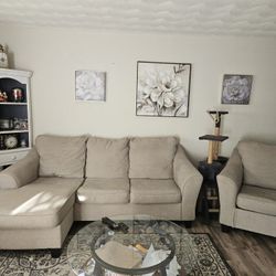 Grayish / Beige Sofa And Matching Arm Chair