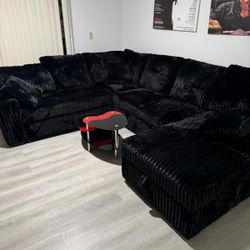 New Sectional Corduroy Couch Black 