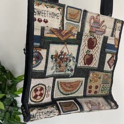 Vintage Tapestry Knit Tote Bag Purse 