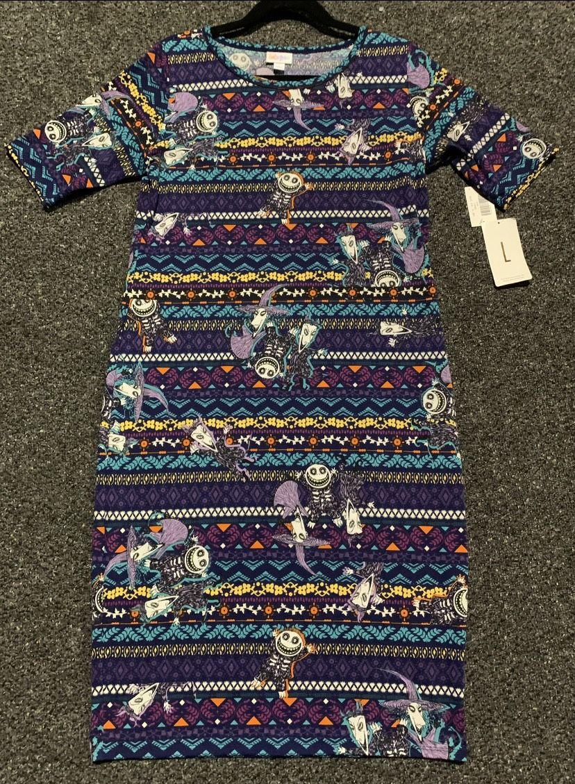 New Lularoe Womens Size Large Nightmare Before Christmas Lock, Shock and Barrel Julia dress