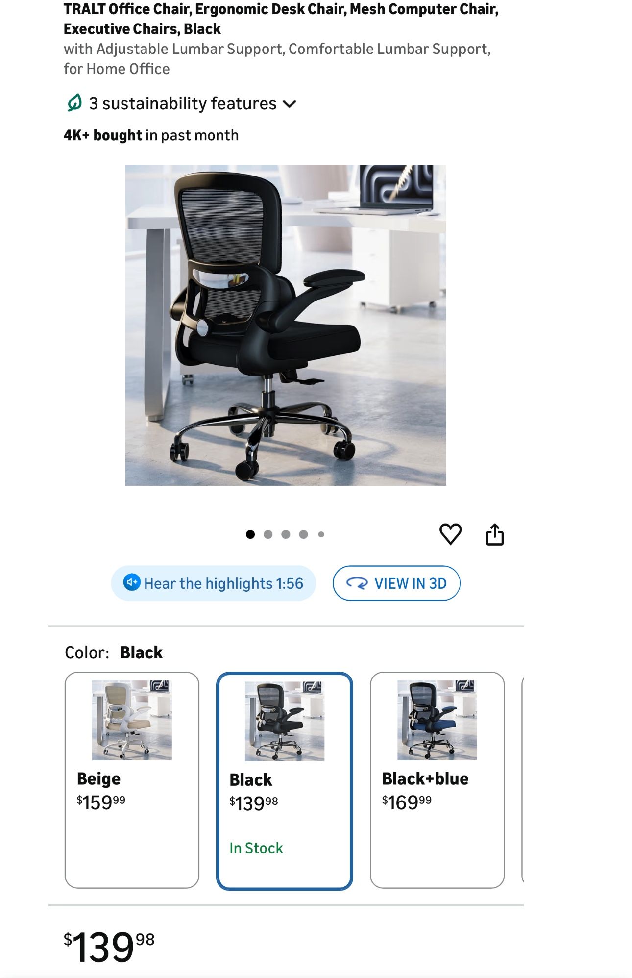 TRALT Office Chair, Ergonomic Desk Chair, Mesh Computer Chair, Executive Chairs, Black with Adjustable Lumbar Support, Comfortable Lumbar Support, for