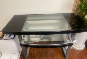 Modern Glass Top Computer Desk with Keyboard Tray