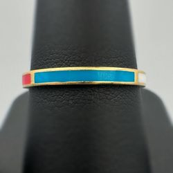 14K yellow gold ENAMEL multicolor pink orange blue white BAND ring sz 9.5