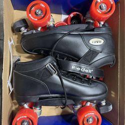 Riddell Women’s all Black Dart Size 8 Roller Skates with upgraded wheels and protective gear