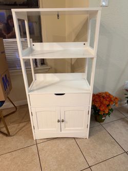 White Wood Storage Cabinet with Shelves