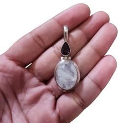 925 Sterling Silver Moonstone Amethyst Pendant 1.75"