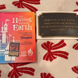  Disney D23 Exclusive Bundle – Lorcana Card + Disneyland Book + Plaque 