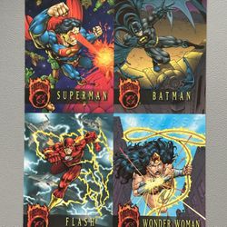 1995 DC Firepower Outburst Premiere Edition Uncut Embossed Promo Card Sheet Superman Batman Wonder Woman Flash