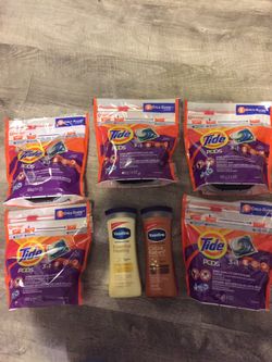 5tide Pods 16counts each bag 2 Vaseline lotion 295ml bundle for $25/pick up Gahanna