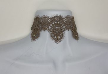 Beautiful Tan Lace Choker with Swarovski Crystals!