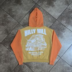 2021 Billy Hill Monster Truck Graveyard Hoodie Two Tone Orange/Yellow Size Medium