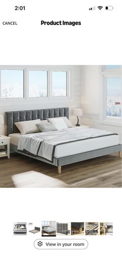 King Bed Frame, Velvet Gray - Free