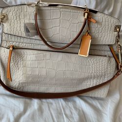 Coach rare Business leather Shoulder Bag beige Snake skin satchel medium size 12x16 inches looks like hermes birkin bag new authentic