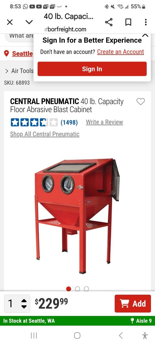 Brand New Inbox Floor Model Sandblast Cabinet Plus Glass