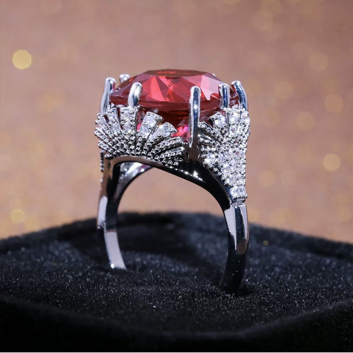 Luxury Women 925 Silver Jewelry Round Cut Ruby Wedding Engagement Ring Size 7
