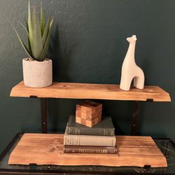 Live Edge Wood Two Tier Display Shelf