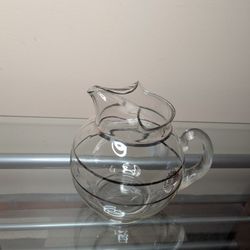 Vintage Mid Century Silver Band Ribbed Pitcher Hand Blown Glass - Mid century Barware 
