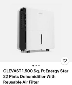 CLEVAST 1,500 Sq. Ft Energy Star 22 Pints Dehumidifier with Reusable Air Filter for Home, Basement, Living Room, Garage and Closet, 0.8 Gallons Capaci