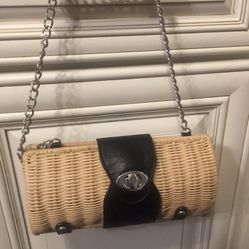 Rattan Leather with Natural Straw Rattan Basket Clutch