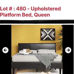 NEW QUEEN SIZE FAUX LEATHER PLATFORM BED… NEW IN BOX… NO BOXSPRING NEEDED