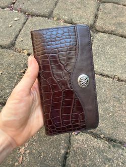 Brighton Brown Croc Embossed Leather Checkbook Wallet Organizer