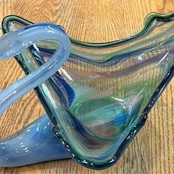 Blue Blown Glass Swan Dish Bowl Centerpiece