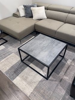 Modern Square Coffee Table With The Matte Black Metal Base Dark Gray Slate Looking Top 27.5”x27.5” H16”