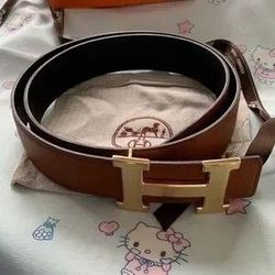 H Buckle Brown And Black Reversible Leather Belt