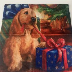 Christmas Dog Throw Pillow Cover Winter Holiday Decor 17” by 17”
