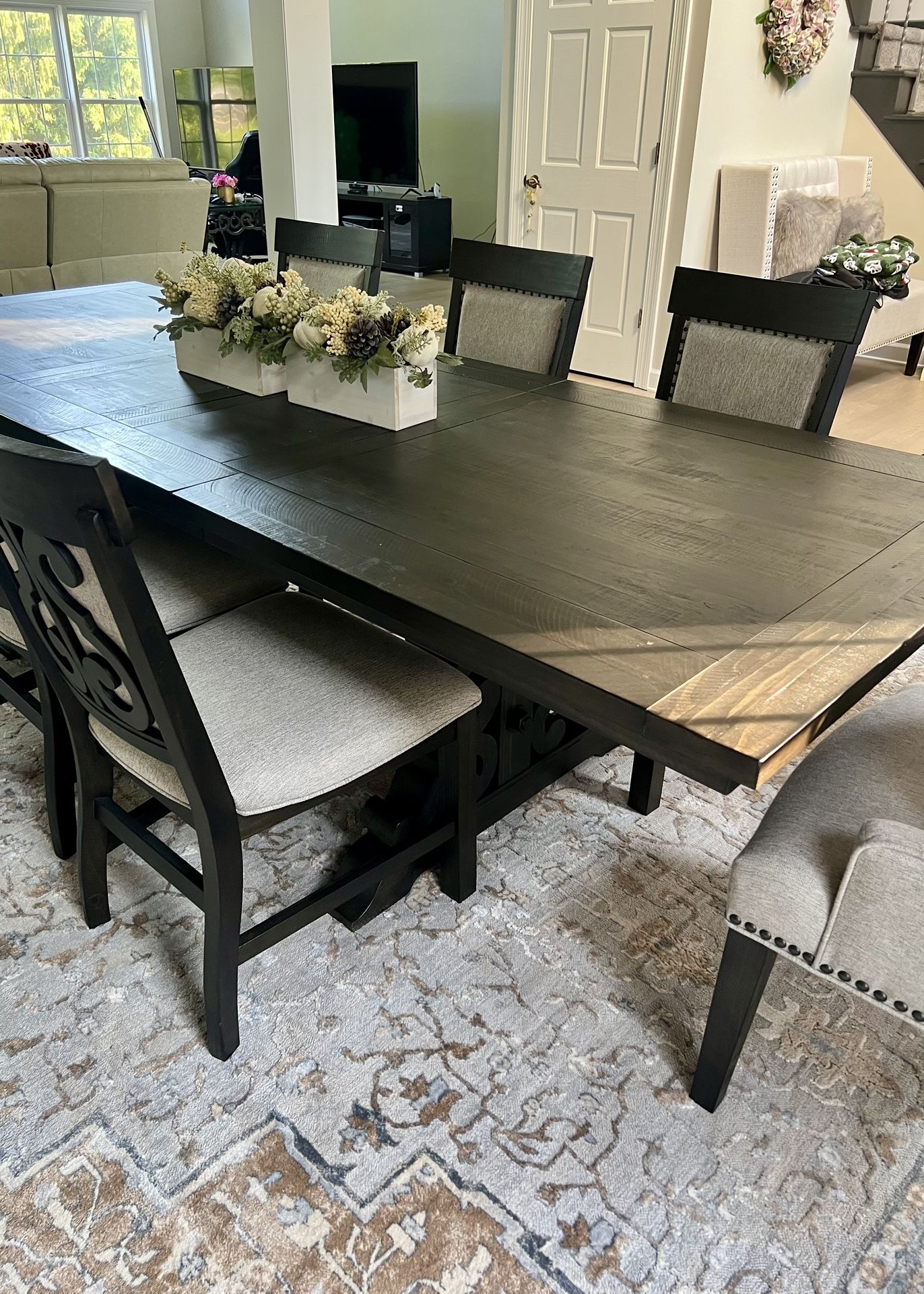 Charthouse Rectangular Extendable Dining Table, 9 Pieces - 2 Host Chairs and 6 Upholstered Dining Chairs
