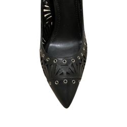 BCBGeneration Black Leather Laser Cutout Heels