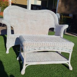 Wicker Loveseat And Table