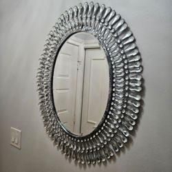 Large Round Wall Mirror with Crystal Drop Frame