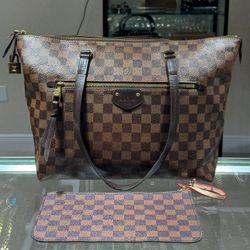 LOUIS VUITTON N41012 Damier Iena PM Tote Shoulder Bag Ebene Brown Auth W/ Damier Ebene Clutch
