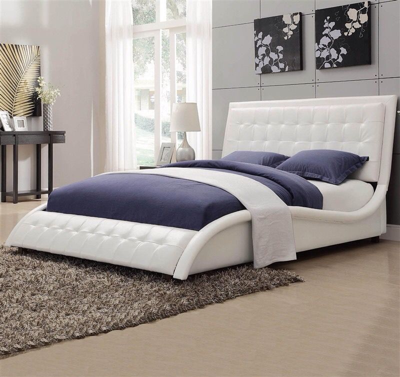 New white queen leather bed