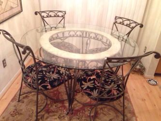 Dining kitchen glass and wrought iron table set