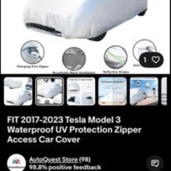 FIT 2017-2023 Tesla Model 3 Waterproof UV Protection Zipper Access Car Cover
