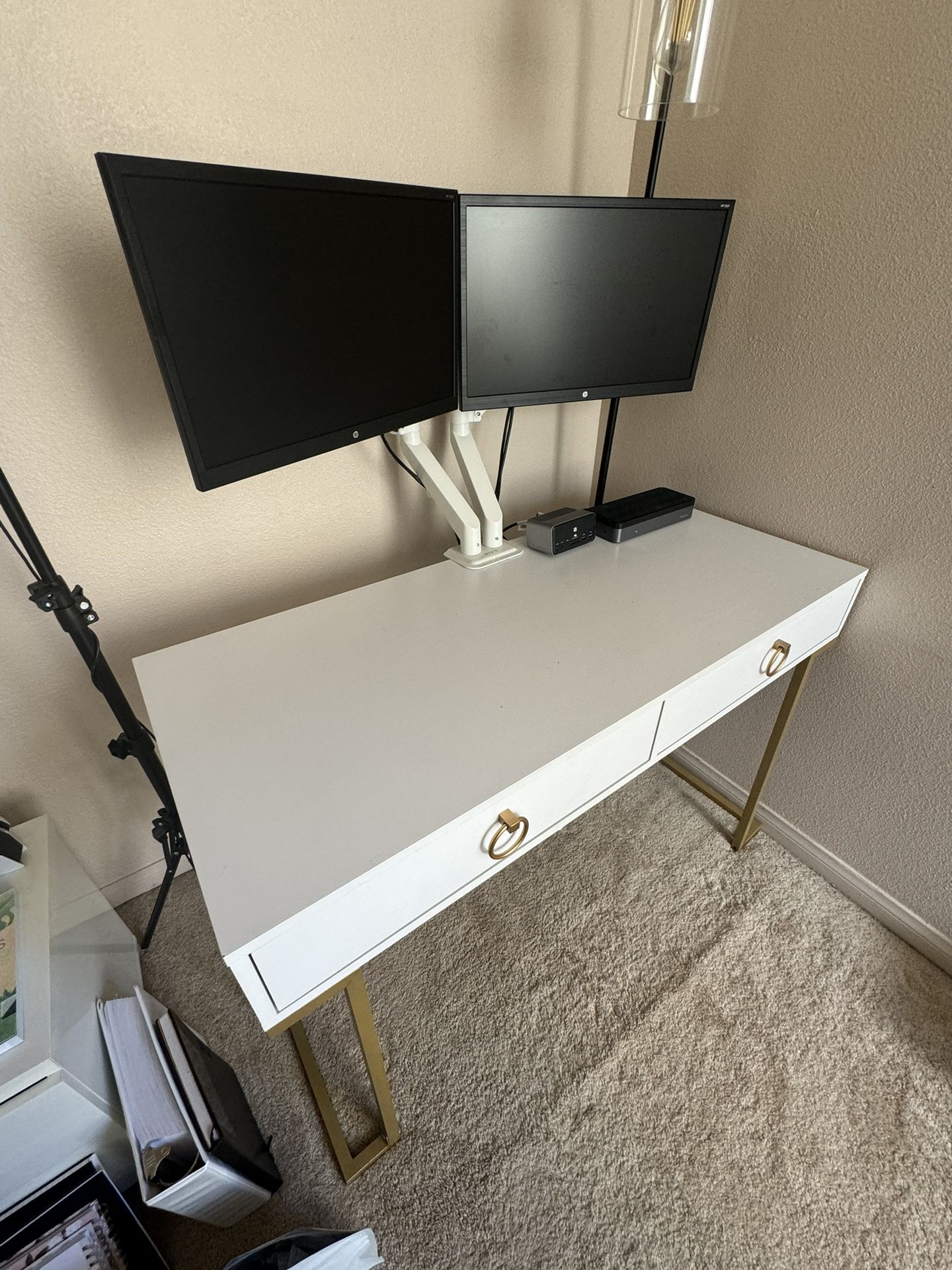 MINIMALIST! White Desk With Gold Accent, 58 Inches Long