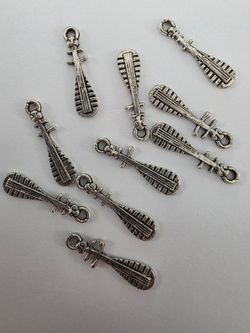 Silver Metal Lute Instrument Charms – Lot of 10