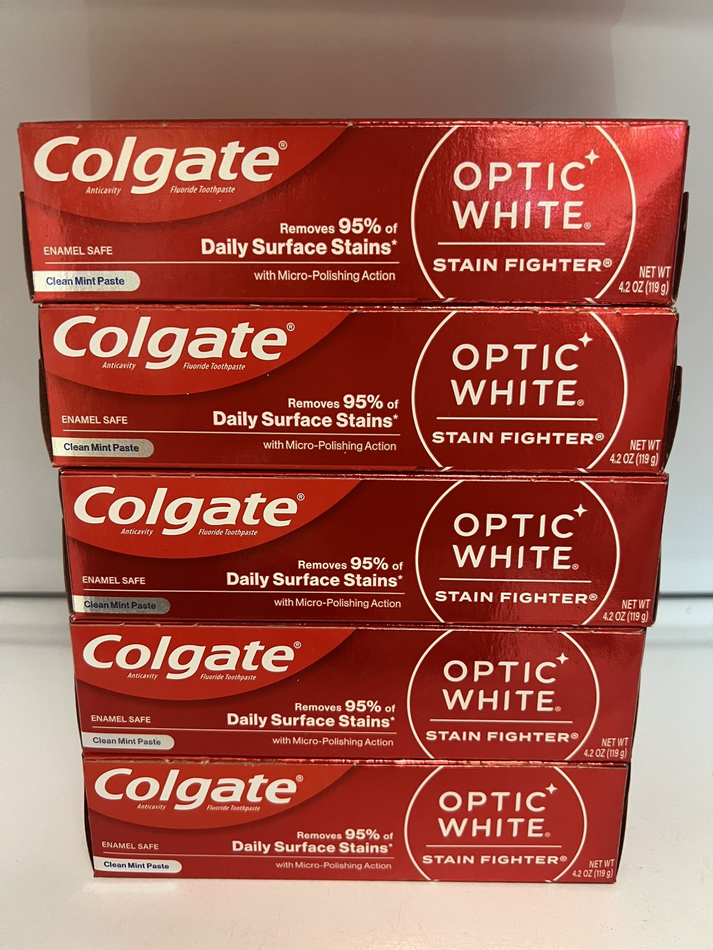 Colgate Optic White toothpaste 4.2 oz all 5 x $10