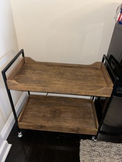 Wood & Metal Rolling Bar Cart / Kitchen Utility Cart