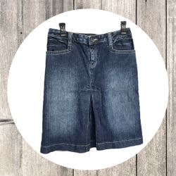 Harold’s Ripped Faded Blue Jean Denim Skirt Front Pleat Women Size 4