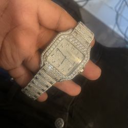 Cartier Santos Men's Diamond Accent Silver Tone Wristwatch Roman Numerals