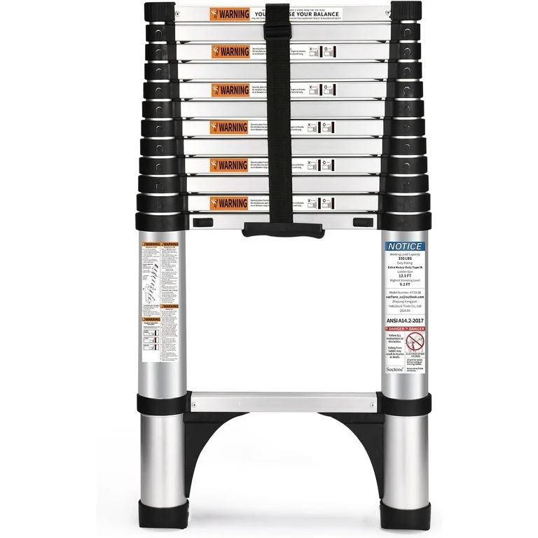 12.5 FT Telescoping Ladder – One Button Retract, 330lbs Capacity
