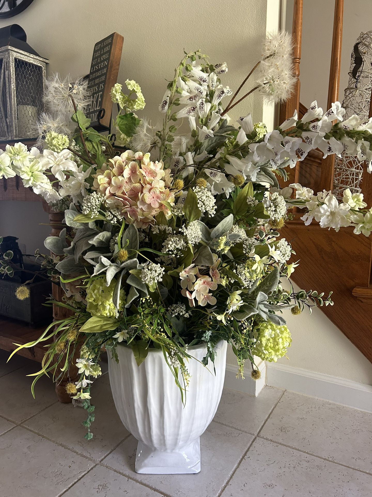 Large Faux Flower Arrangement in Heavy Duty Ceramic Vase