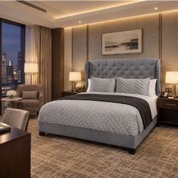 😍Queen size new in box Upholstered fabric gray & beige available