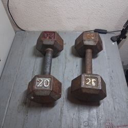20 lb cast iron hex dumbbells. 