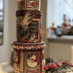 🎄 Handcrafted Vintage-Style Stacked Christmas Box Set – 13” Tall 🎁